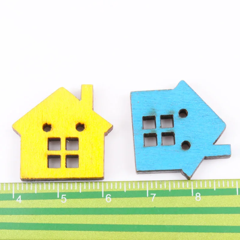 천연 나무 집 모양 스크랩북 버튼 수제 액세서리, 홈 데코 공예, DIY 보톤 20 개, 22x23mm T0074-FD