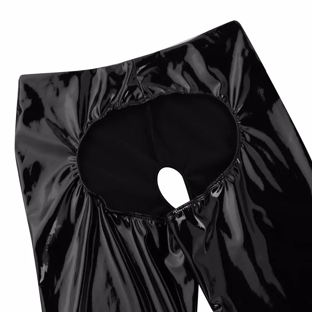 Sexy Womens Wetlook Patent Leather Latex Pants Sexy Open Crotch Butt Pencil Leggings Pants Clubwear Hot Skinny Stretchy Trousers