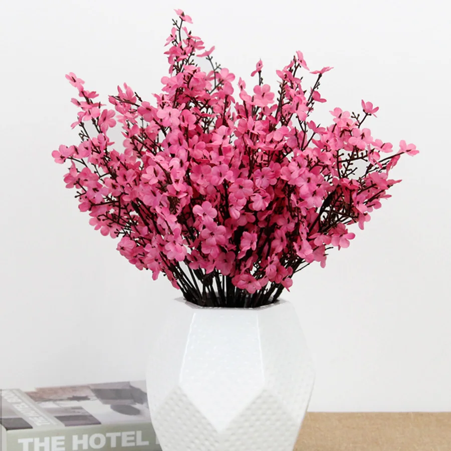 Silk Pink Cherry Blossom Artificial Flowers Bouquet Wedding Home Room Christmas Autumn Decor Babysbreath Fake Flower Wholesale