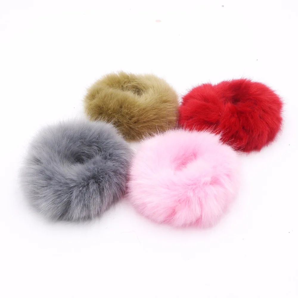 Artificial Rabbit Plush Big Downy Elastic Hair Bands  Fashion Hairy Ponytail Holder Headwear for Women Warm Hair Accessories