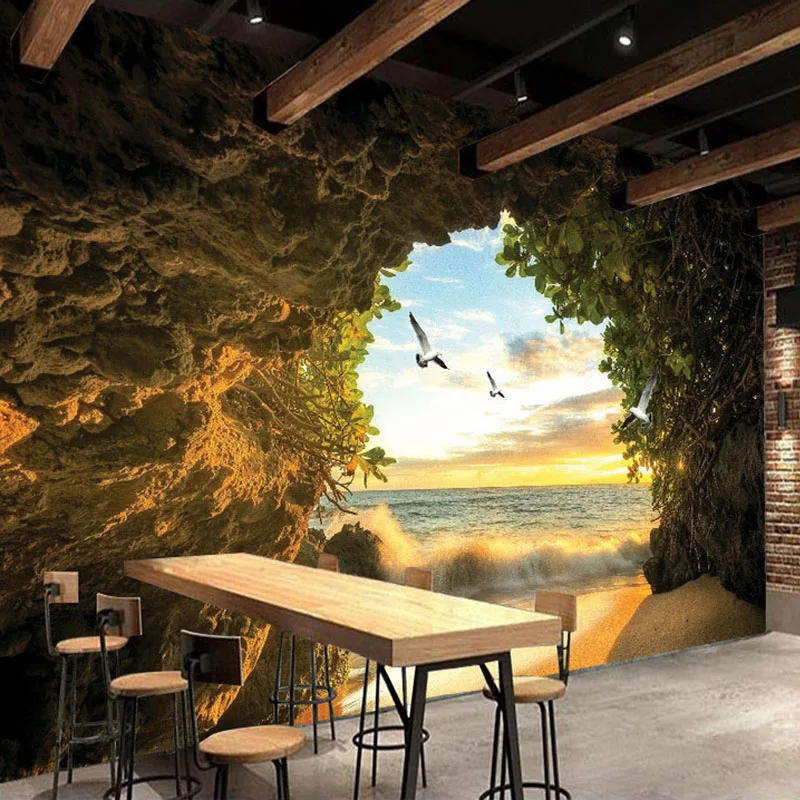 

Photo Wallpaper Modern Cave Seaside Scenery Mural Wall Paper Restaurant Cafe Dining Room Backdrop Wall Decor Papel De Parede 3 D