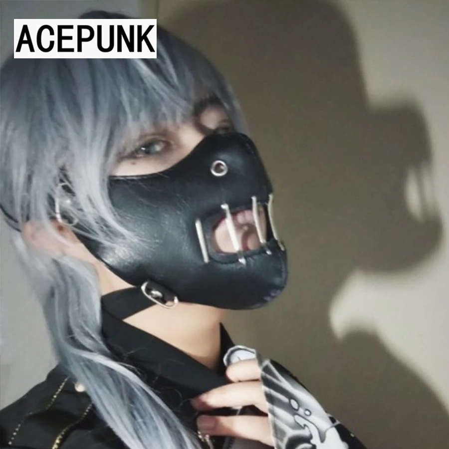 Punk Black PU Leather Fashion Half Face Cosplay Rivet Mask Cosplay Anti-Dust Steampunk Motorcycle Biker Masks 2020 New