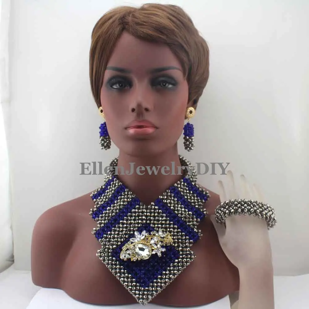 New Indian Big African Costume Jewelry Sets Handmade Crystal Beads Set Necklace Nigerian Bridal Jewelry Free Shipping W13339