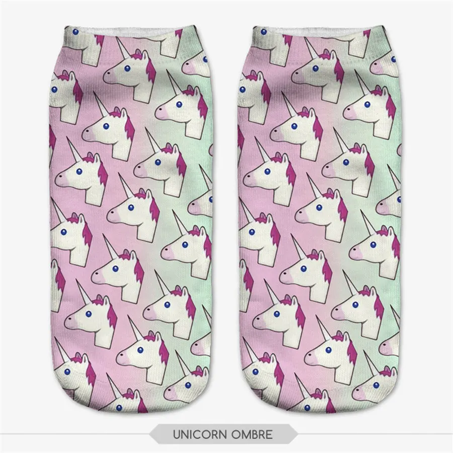 hot sale New 3D printed unicorn  Multicolor pink cotton ombre womens socks low cut korean  socks