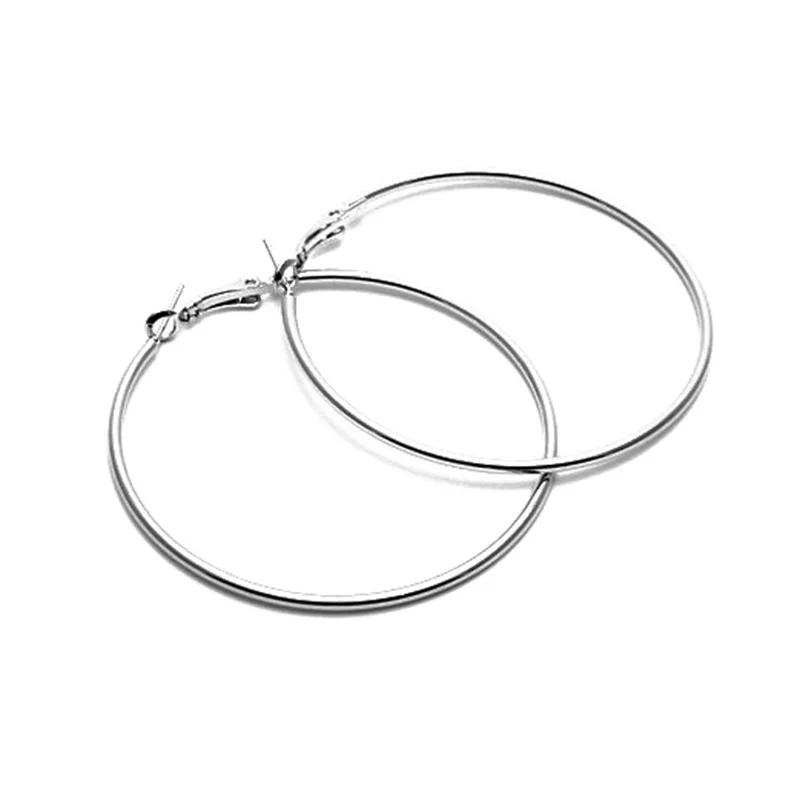 1 pair Women Hoop Earrings Silver Color Metal Big Circle Smooth Large Big Round Hoop Earrings Sexy Fashion Ear Jewelry