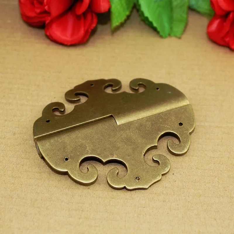 Vintage Brass Cabinet Door Hinges 6 Holes Door Hardware Furniture Wooden Box Cloud Flower Hinge,8cm