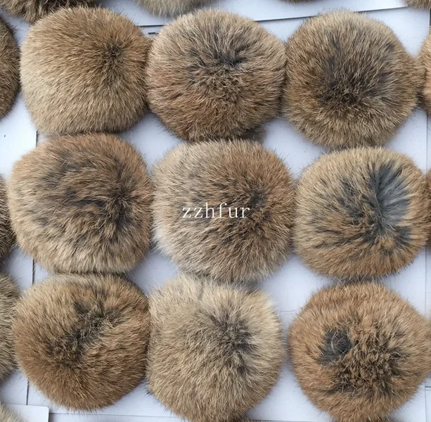 6pcs/lot 8cm Natural Real Rabbit Fur Ball Pom Poms Fluffy Fur Pompom DIY For Women Kids Winter Hat Skullies Beanies Knitted Cap