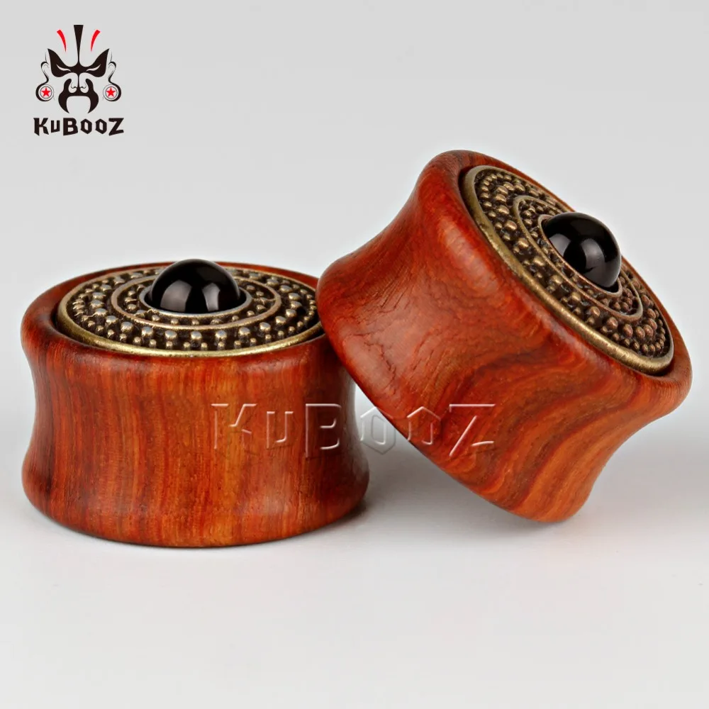 Kubooz piercing wood ear plugs tunnels piercing body jewelry with metal logo design sell by pair ear gauges