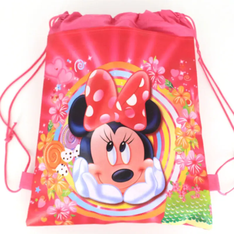 High Quality 34cmx27cm Drawstring Bag Minnie Mouse Child Travel School Bag Fabrics Backpack Women Shopping Non-woven Bag Supply