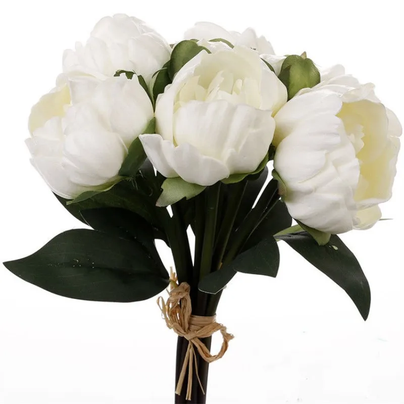 

Upscale White Pink 8 Heads Bridal Bouquet Artificial Peony Real Touch Flowers Home Wedding Party Decoration Supplies