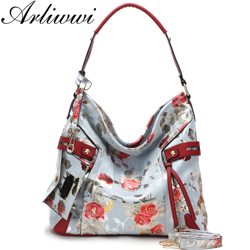 Arliwwi Brand Designer Women\'s Floral Large Capacity Shoulder Bags Lady Hobos Rose Big Cross Body Messenger Handbags Female PY08