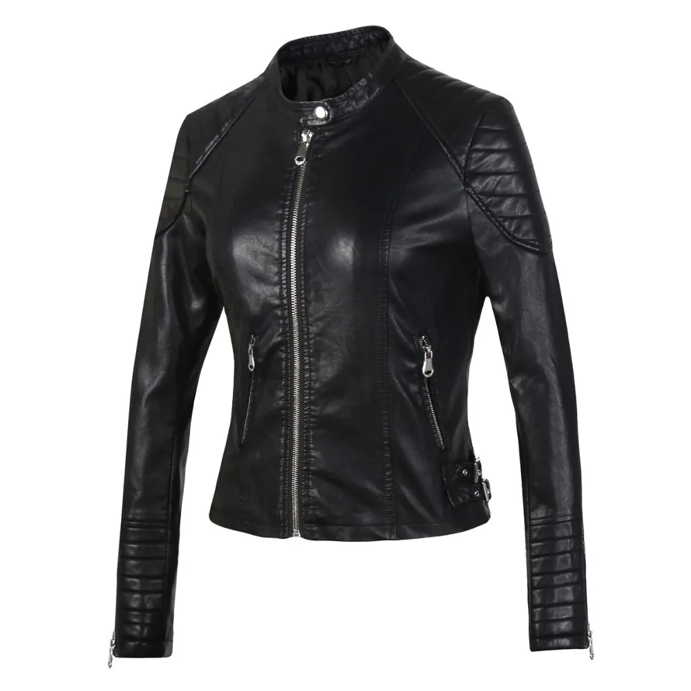 2021 Brown Black Faux Leather Jacket Women Short Slim brand Motorcycle Biker Jacket White Leather Coat Chaquetas Mujer 5 Colors