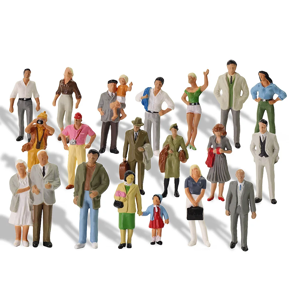 20pcs Model Railway O scale 1:43 Standing Painted Figures People 20 Different People P43