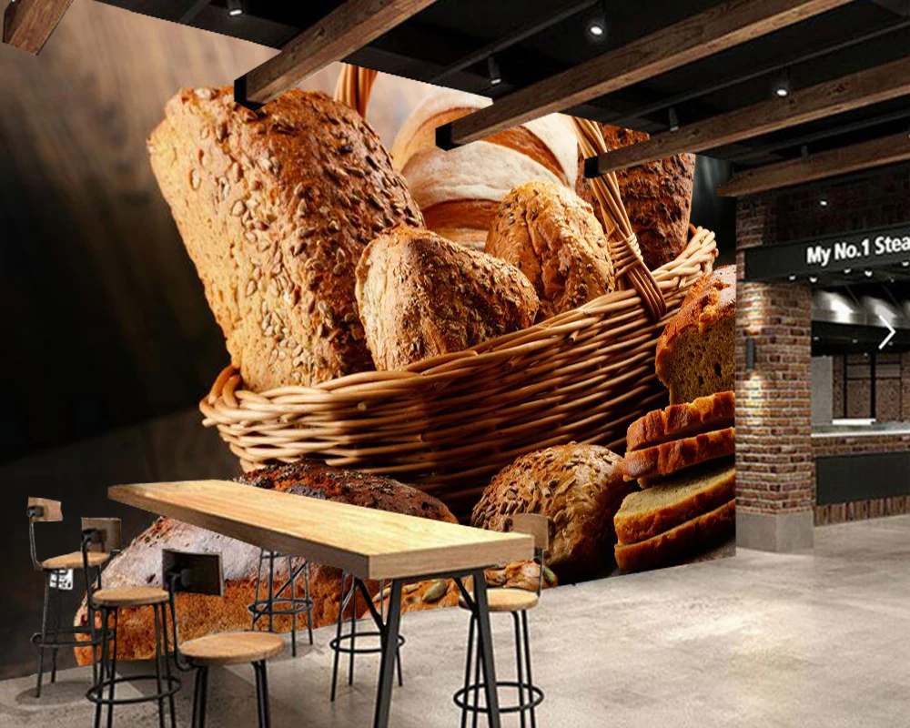 Papel de parede whole wheat bread on wooden table food 3d wallpaper,living room kitchen restaurant bakery mural