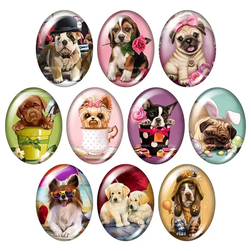 

Lovely Dogs painting Dogs 13x18mm/18x25mm/30x40mm mixed Oval photo glass cabochon demo flat back Jewelry findings TB0013