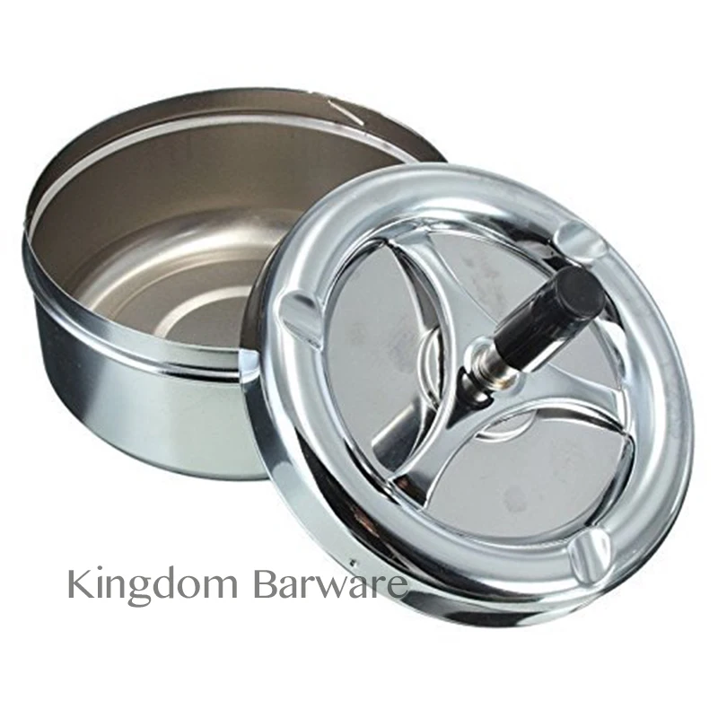 Round Push Down Ashtray with Spinning Tray Crome