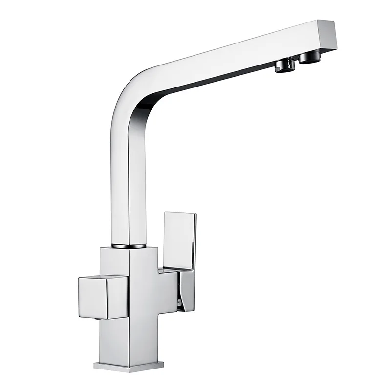 Smesiteli Kitchen Faucets Silver Polished 3 Way Water Tap Filter Faucets Solid Brass 360 Degree Rotation Drinking Water Faucets