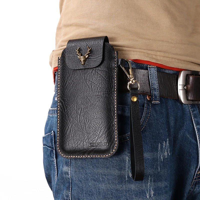 

Wrist Men Genuine Leather Case Mobile Phone Waist Bag Wear Belt Verticle Waist Bag for ASUS Zenfone Lite L1 G553KL