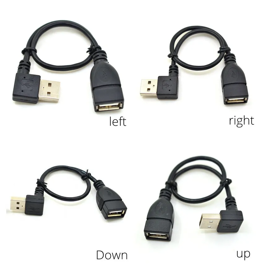Угловой удлинительный кабель USB 2.0, 20 см, 90 градусов, правый, левый, вверх и вниз, адаптер для зарядки данных «папа-мама», 0,2 м