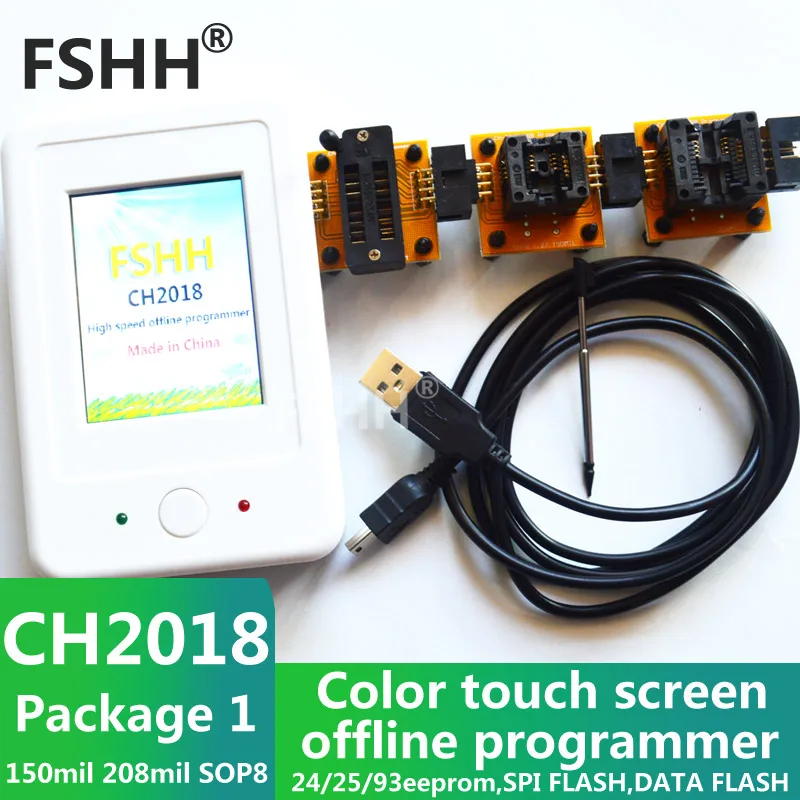CH2018 اللون شاشة حاليا مبرمج SPI مبرمج 24/25/93EEPROM البيانات SPI فلاش مع 150mil 208mil SOP8 المقبس محول
