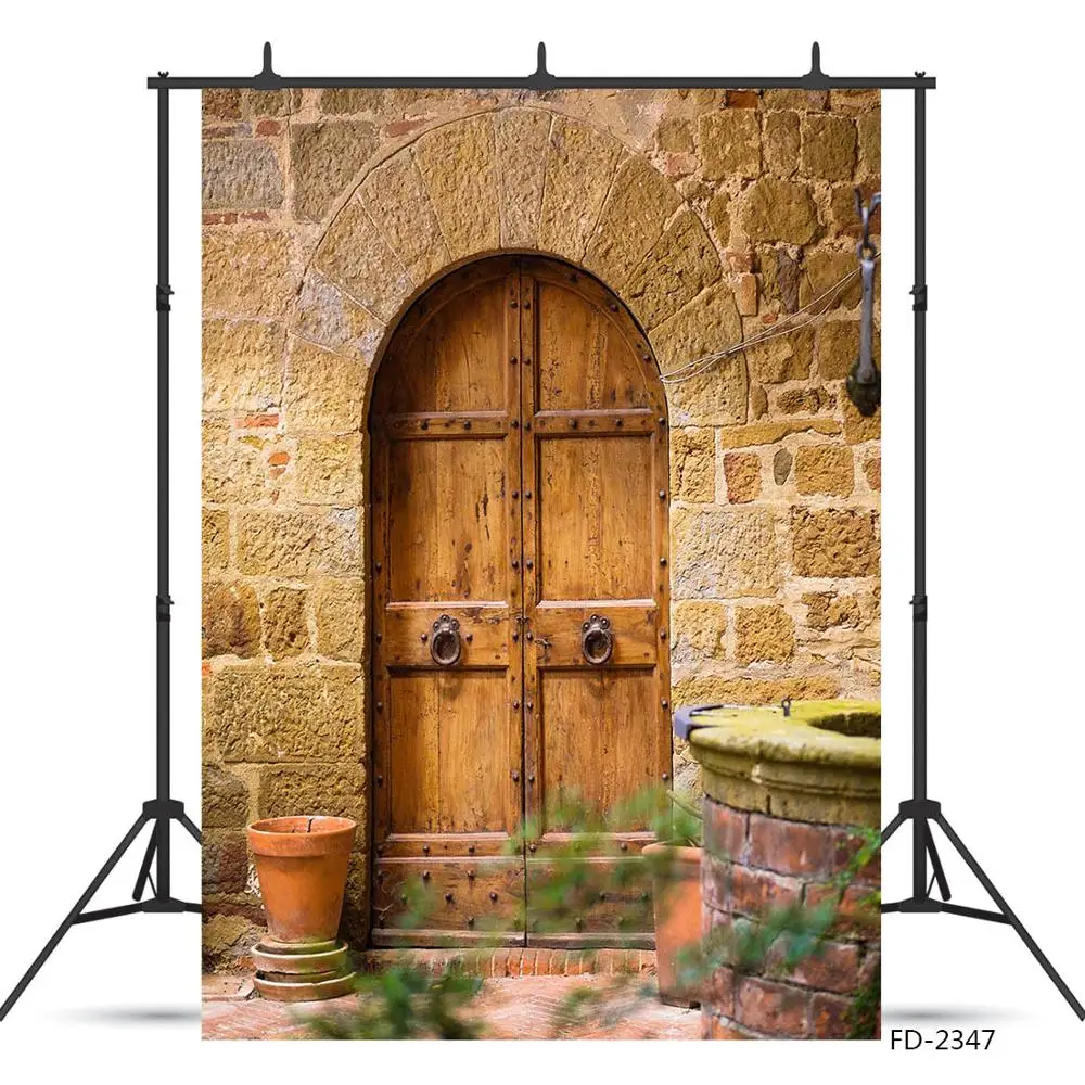 Wooden Door Brick Wall Vinyl Photo Background Scenic Computer Printed Photography Backdrops Photocall Photo for Camera Photo
