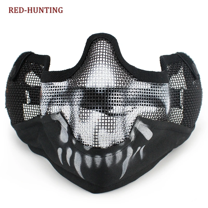 Maschera a rete mezza faccia maschera tattica pieghevole in rete con protezione per le orecchie per pistola BB Paintball per giochi CS di caccia