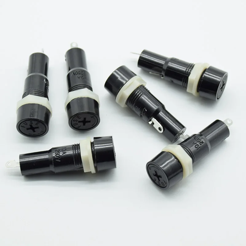 5pcs/lot 5*20mm glass fuse holders 5x20 black insurance tube socket fuse holder for 5*20 insurance Panel Mount Fuse Holder