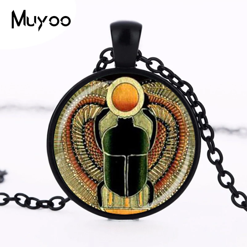 Symbol of Strength Egyptian Scarab Glass Dome Pendant Necklace, Ancient Egypt Jewelry Fashion Charm Women Gift HZ1