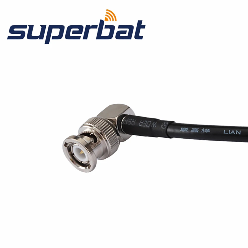 Superbat bnc plugue reto para macho, ângulo reto, rabo de porco, cabo rg58 50cm para wireles