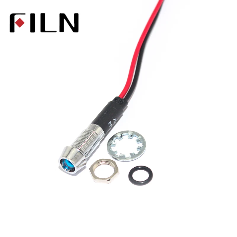 FILN metal signal lamp indicator light 8mm red yellow blue green white 24v 110v 24v 220v led with 20cm cable