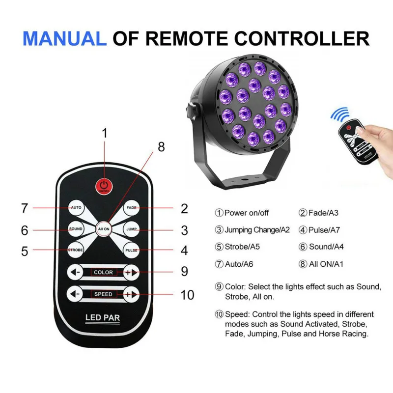 UV Light Par LED Blacklight Party Disco Violet Projector Dmx Sound Strobe Stage Lighting Effect Remote Control 18/36/54 LED Lamp