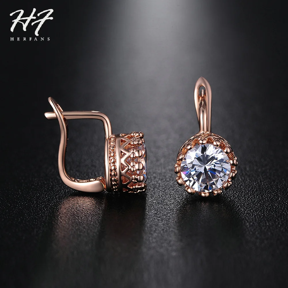 Crown Style Wedding Earrings For Women Rose Gold Color Vintage Shiny Cubic Zircon Crystal Jewelry Women\'s Earing E610 E611