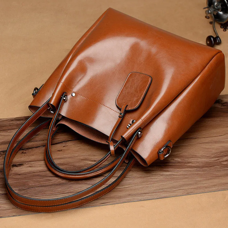 Luxury Real Cow Leather Handbag Women Messenger bag High quality Oil Wax Genuine Leather Shoulder bags Women Crossbody bag Tote