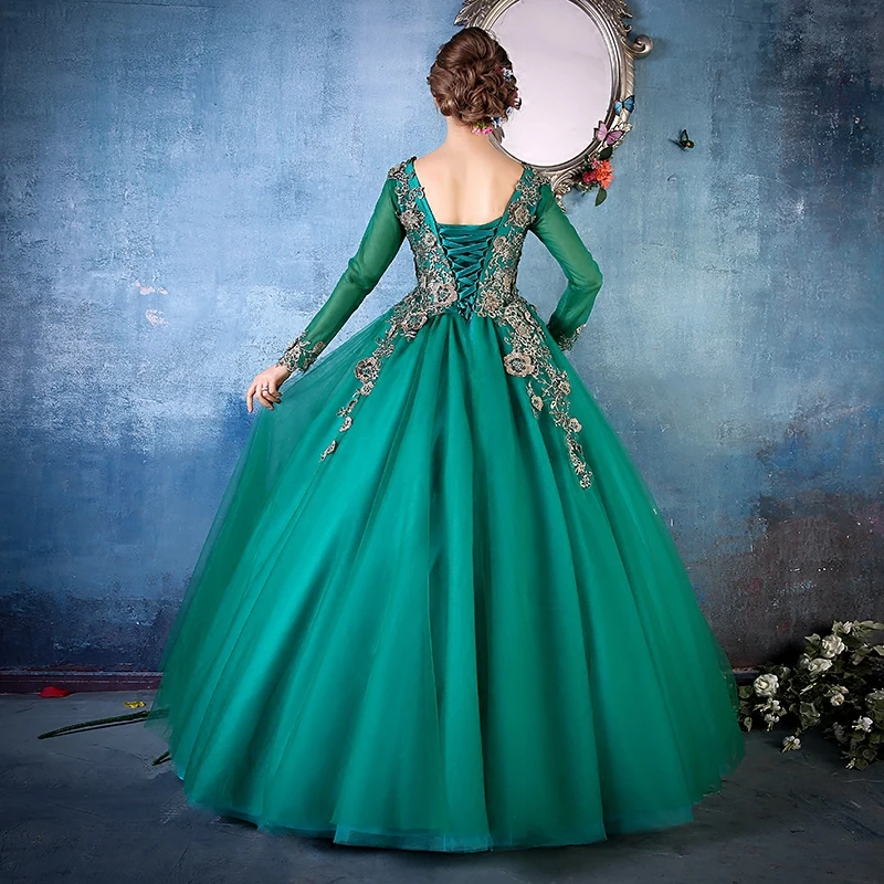 Vestido de baile medieval de videira, vestido renascentista, verde real, bordado, pérolas, vestido de baile, renascentista, cosplay, vitoriano/maria belle, baile, 100%