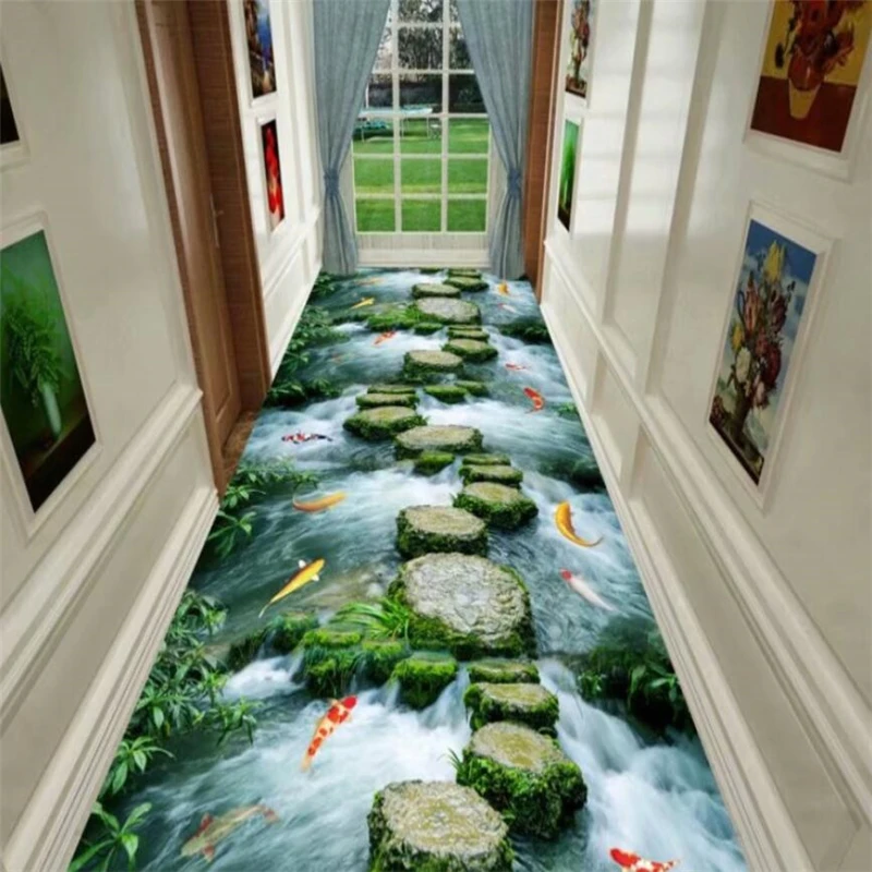 papel de parede Custom floor painting 3d floor tile painting slate path toilet bathroom 3D living room bedroom mall floor mural