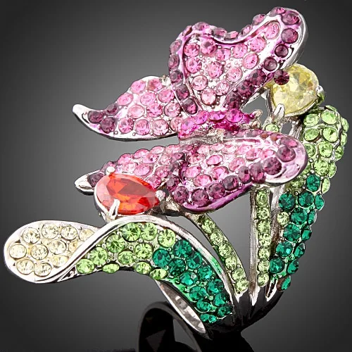 Chran Charm Butterfly Design Enamel Crystal Rings for Women Lovely Heart Cubic Zircon Female Party Accessory Valentines Gifts