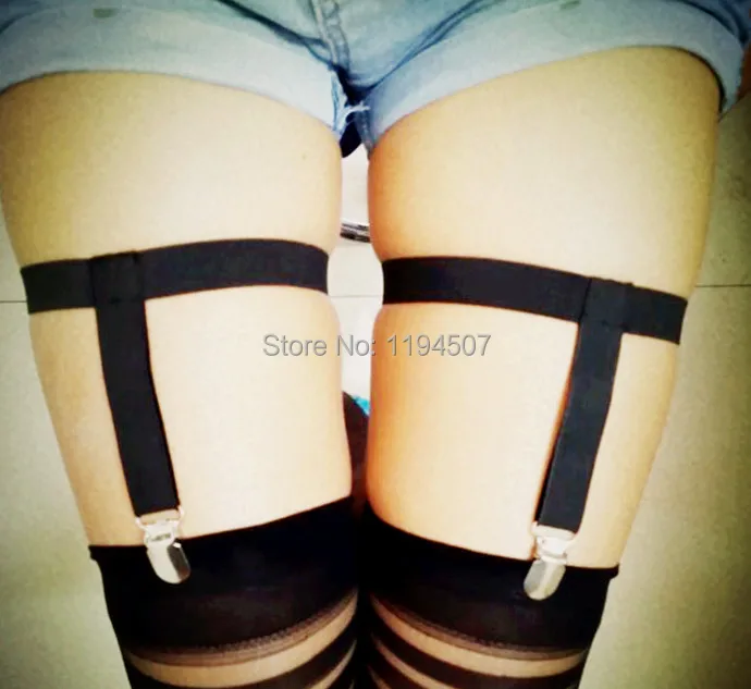 2019 New Wholesale Leg garter  Sexy Geometric Black Satin Elastic Thigh Cage Brace Leg   Clothing garter harness  P0088