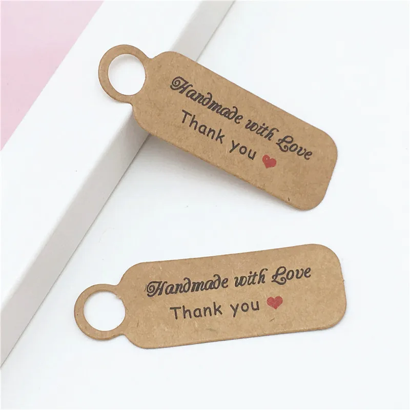 100Pcs Kraft Paper Handmade Love Gift Tags Thank You Packing Gift Boxes Price Labels Jewelry Note Small Label Cards Hang Tags