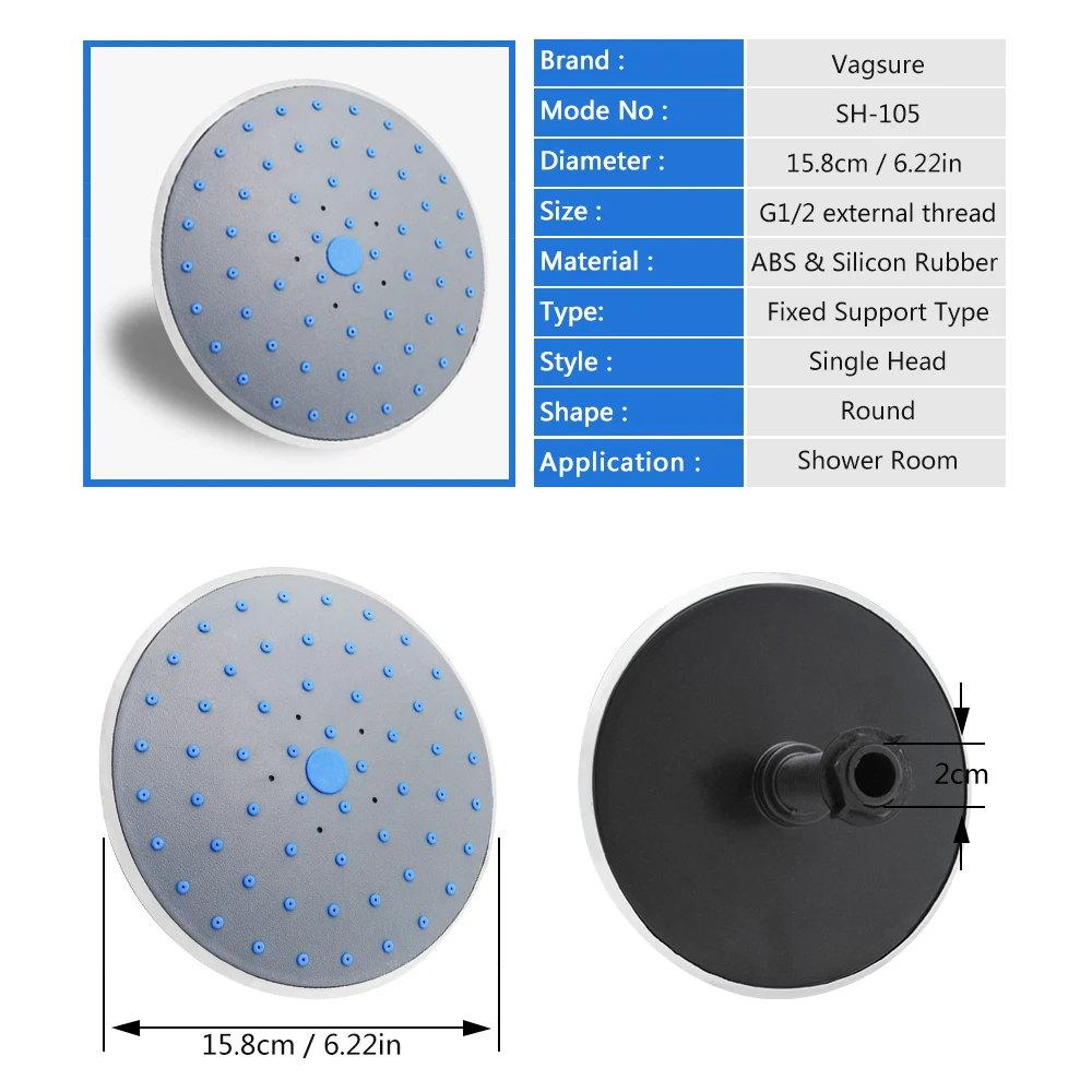 Imagem -03 - Round Abs Rainfall Top Shower Head Rainfall Shower Head Rain Shower Cabin Pulverizador do Banheiro Connector 15.8cm