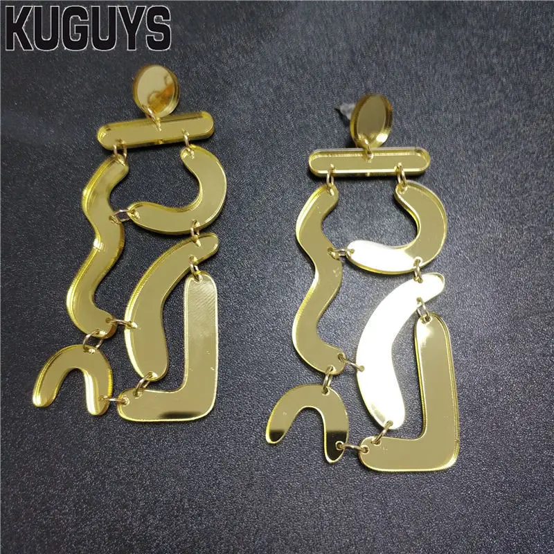 KUGUYS Acrylic Geometric Large Drop Earrings for Women Trendy Jewelry Gold Silver Color Irregular Shape Accessories