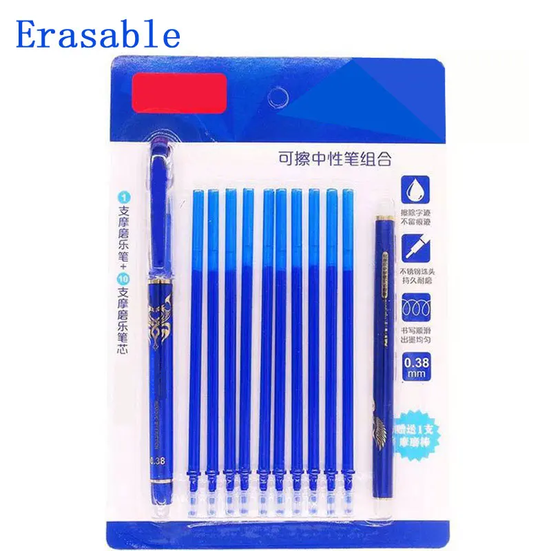 DELVTCH 0.5MM Erasable Suit Gel Pen Blue/Black Ink Magic Erasable Pen Refill and Pen Set For School Student Office Writing Tools