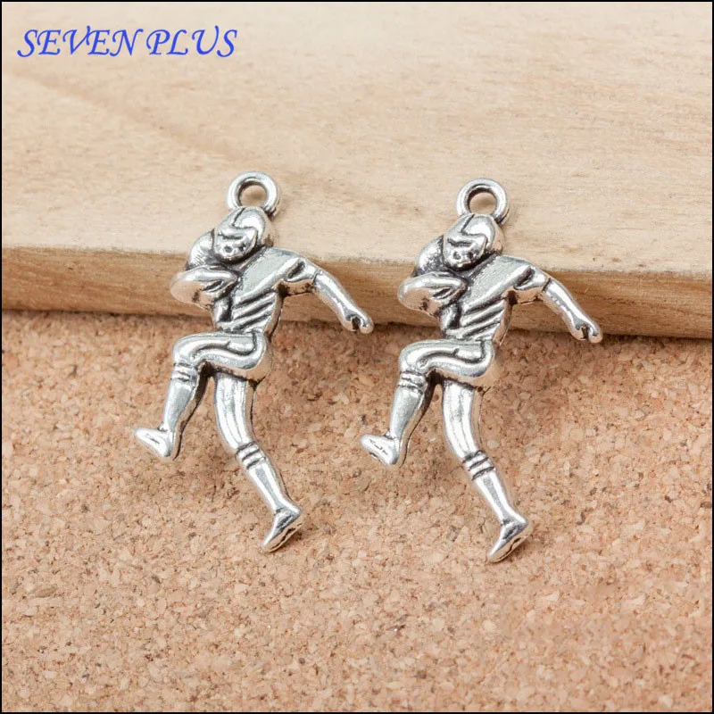 20 Pieces/Lot 16mm*30mm Antique Silver Plated Football Athlete Sportsman Football Player Sport Charms For Diy Jewelry Making