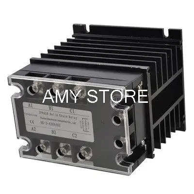 AC-AC 40A 90-280VAC/380VAC 3 Phase SSR Solid State Relay w Black Heat Sink