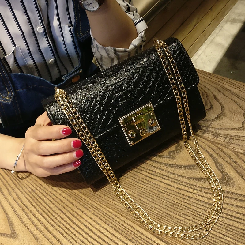 Moda catena alligatore donna tracolla Messenger borsa a tracolla borsa con patta borse borse da donna in pelle PU