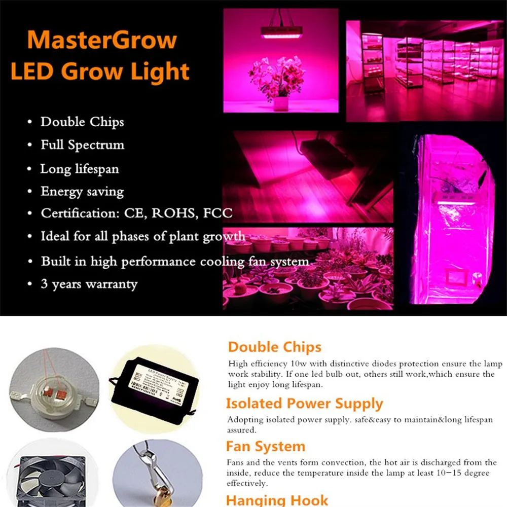 Mastergrow-Full Spectrum LED Grow Light, Tenda Interior de Estufa, Planta Crescer Luz, 300 W, 600 W, 800 W, 1000 W, 1200 W, 1500 W, 1800 W, 2000W