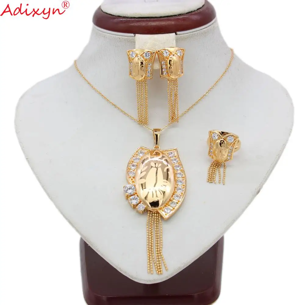 

Adixyn laser Rose Gold Color Pendant/Necklace/Ring/Earrings Set Jewelry For Women Girls African Ethiopian Gifts N06158