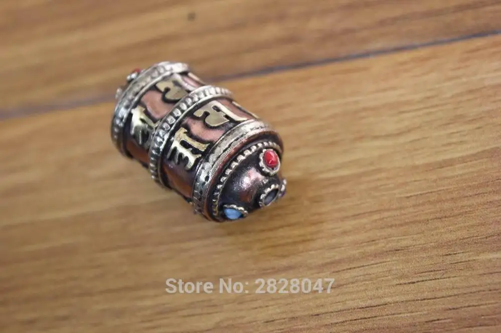 PN039 Ethnic Tibetan Brass Om Mani Padme Hum Prayer Wheel Men Amulets Pendant Handmade Nepal Six Words Mantra Boys Amulet