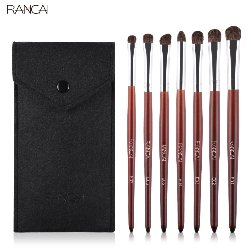 RANCAI Pro 7pcs Eye Shadow Makeup Brushes Set Natural Hair Wood Handle Blending Shader Highlighter Brush Make Up Tools brochas