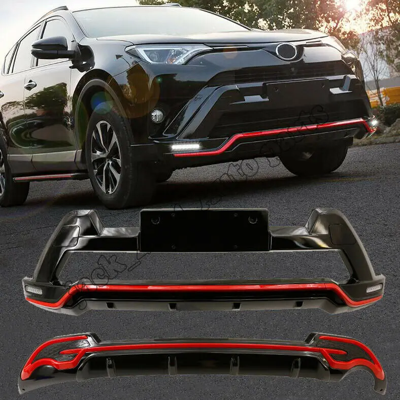 

Fit for Toyota RAV4 2016 Red Front Bumper With LED Light&Rear Bumper Board Guard