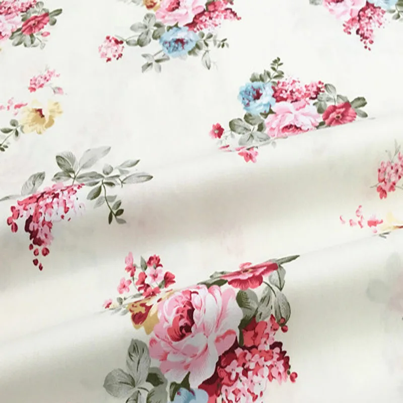 Pretty 50x160cm Blooming Blue White Red Rose Flowers Printed Cotton Fabric For DIY Sewing